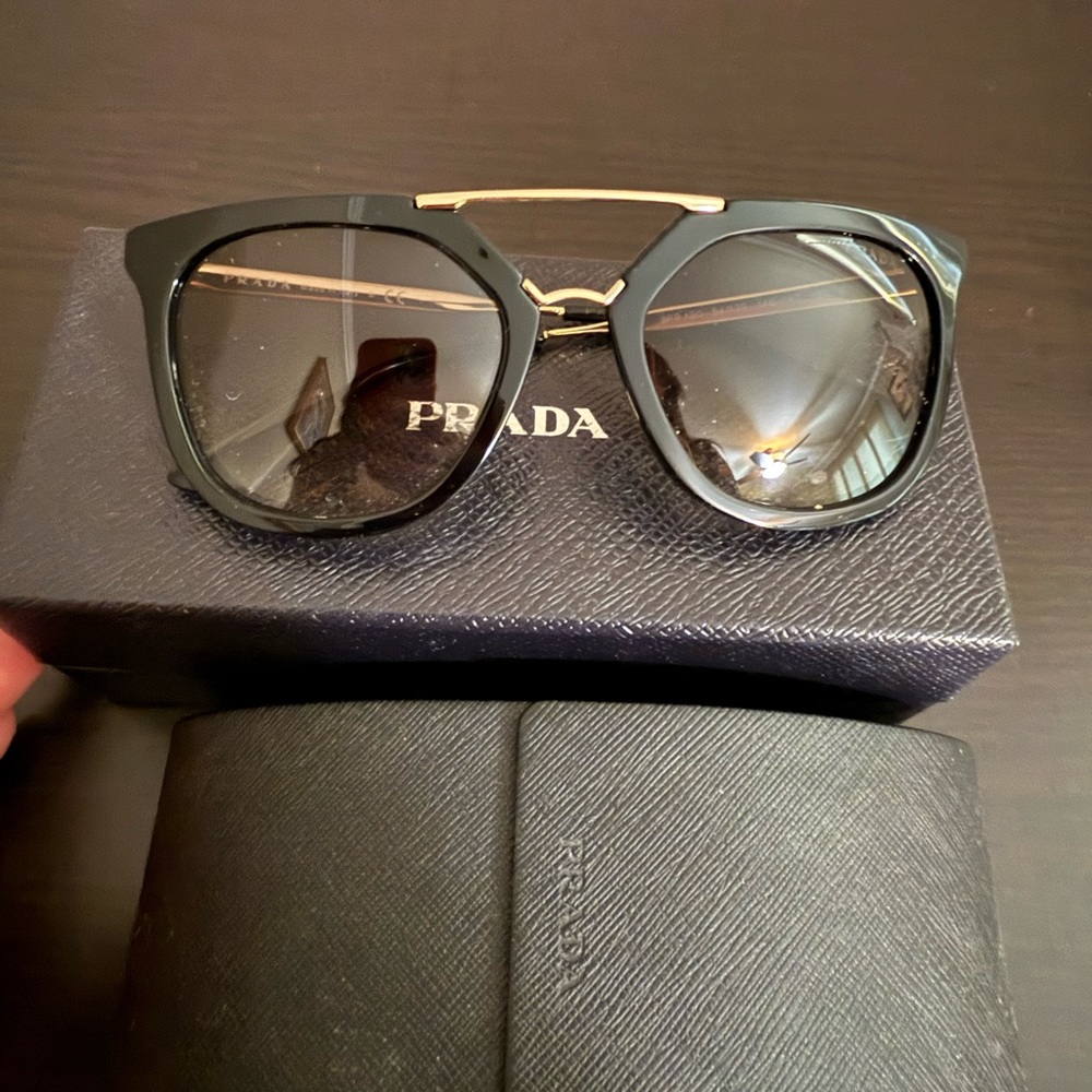 Prada Black and Gold Aviator Sunglasses